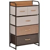 OKWISH Ladekast Met 5 Stoffen Lades - Opbergkast Voor Woonkamer Slaapkamer Hal - Linnen Multicolor - 58 X 29 X 99 Cm