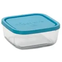 Bormioli Rocco 1x Bewaarbakje/vershoudbakje van glas vierkant met deksel 300 ml - Vershoudbakjes