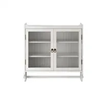 MODFU - Wandkast - Dubbele Glazen Deuren - Drielaagse Opbergruimte - Vintage - Voor Badkamer Of Keuken - Hout En Glas - Witgewassen