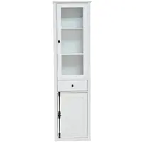 OKWISH Vitrinekast - Met LED En Lade - Voor Woonkamer En Eetkamer - Spaanplaat En Glas Wit - 55 x 40 x 200 cm
