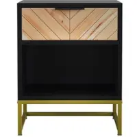 STILVORA Nachtkastje 43x40x55 cm – Lade En Open Vak – Compacte Opbergruimte Naast Bed Of Bank – Modern Minimalistisch – MDF Met Metalen Poten – Zwart Naturel