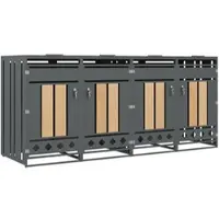 OKWISH Afvalcontainer Ombouw Met 4 Vakken Met Hydraulische Klapdeksel Voor Tuin En Oprit Staal Grijs Houtlook