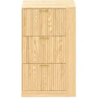OKWISH Schoenenkast – Modern Minimalistisch – 3 Deuren Met Dubbele Schoenplanken – Open Zijvakken Voor Extra Opbergruimte – MDF Naturel – 70x23,5x115 cm
