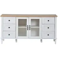 MODFU - Sideboard - 6 Laden En 2 Acryldeuren Met Led - Scandinavisch - Woonkamer Of Eetkamer - MDF - Wit En Houtkleur - 150 X 40 X 75 Cm