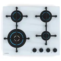 Klarstein Illuminosa 4 Gaskookplaat - 4 Sabaf-branders, 4 kW wokbrander, Gehard glas, Elektrische ontsteking, Gasfornuis compatibel, Verbeterde kookprestatie, Wit, 59.1x13x51 cm