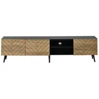 MODFU - Tv-Meubel - Geruisloze Scharnieren En Kabeldoorvoer - Modern - Woonkamer - Spaanplaat - Naturel En Zwart - 180 X 33,5 X 45 Cm