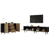 MODFU - Tv-Meubel En Dressoirset - Open Vakken En Laden - Modern - Voor Woonkamer - Spaanplaat Met Houtlook - Naturel - 180x33,5x45 + 120x40x76 Cm