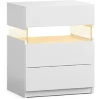 STILVORA Nachtkastje - LED Nachtkastje met Acryl Paneel en 3 Laden - RGB Verlichting met Afstandsbediening voor Slaapkamer - MDF - Wit
