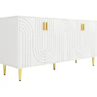 OKWISH Dressoir - Golfdesign Fronten - Met Antikantelband - 152×40×75 Cm - MDF Wit - 2 Deuren 4 Vakken