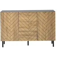 MODFU - Dressoir - 3 Laden En 2 Kasten - Modern - Voor Woonkamer - Spaanplaat - Natuurlijke Houtkleur En Zwart - 120 X 40 X 76 Cm