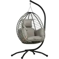 STILVORA Hangstoel 110 x 100 x 188 cm - Inklapbaar Met Kussens En Bekerhouder - Voor Tuin En Balkon - Staal - Grijs