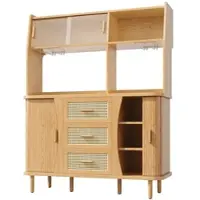 MODFU - Buffetkast - Schuifdeur Van Glas - Rattanoptiek - Houtlook
