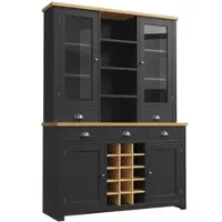 OKWISH Opbergkast - Met Glazen Deur En 5 Lades - Voor Keuken Woonkamer Of Hal - MDF Zwart - 120x40x185 cm
