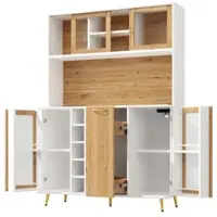 OKWISH Dressoir - Met Ledverlichting En Stopcontact - 120×40×170 Cm - 5 Deuren En 1 Lade Met Wijnrek - Mdf Wit Houtlook
