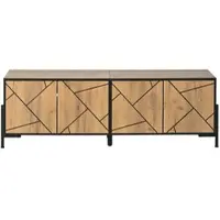 OKWISH Tv-Meubel – 4 Deuren – Geometrisch Design Voor Woonkamer – MDF Natuurhout En Zwart – 153 x 40 x 50 cm