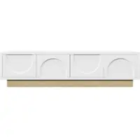 MODFU TV-Meubel - Greeploos Met Kabeldoorvoer - Minimalistisch - Voor Woonkamer - MDF - Wit Met Houtlook - 175 X 40 X 41,5 Cm