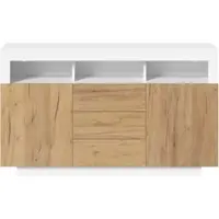 MODFU - Sideboard - 3 Laden En 2 Deuren Met Open Vakken - Moderne Stijl - Voor Woonkamer, Hal Of Keuken - Wit En Houtlook - 140 X 40 X 85 Cm