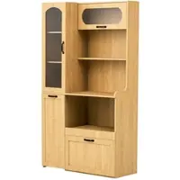 OKWISH Buffetkast – Verstelbare Planken En Lade – Uitschuifbaar Werkblad – MDF Naturel – 98 x 40 x 177 cm