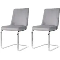 OKWISH Eetkamerstoel – Diamant Ruitpatroon Rug Voor Extra Steun – Set Van 2 – Fluweel – Grijs+Zilver – Comfort Voor Woon- Of Slaapkamer – Metalen Poten