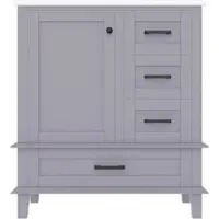 OKWISH Badkamermeubel Met Wastafel – 3 Lades En Kastvak – Vrijstaand – Grijs MDF En Keramiek – 76x46x83,5 cm