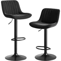 OKWISH Barkruk - Draaibaar En Hoogte Verstelbaar - Set Van 2 - Velvet - Met Rugleuning En Voetsteun - Voor Keuken Of Bar - Zwart