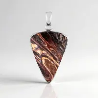 Cavill - Driehoekige Zilveren Hanger 925 Sterling Zilver - 34 Karaat Batik Jaspis Fancy Geslepen - Bali Barong Stijl - Natuurlijke Steen