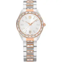 Swarovski matrix roségoud dames horloge met witte wijzerplaat & roestvrij stalen band