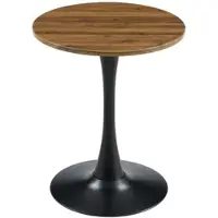 MODFU - Ronde Bijzettafel - Thermogevormd Blad En Centrale Voet - Retro - Woonkamer - MDF En Metaal - Zwart En Walnootkleurig