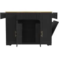 MODFU Verrijdbaar Keukeneiland - Met Afvalemmervak En 3 Laden - Rustieke Stijl - Keuken - MDF En Metaal - Zwart - 120x50x92 cm