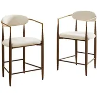 STILVORA Barstoel Met Armleuningen Set Van 2 - Vintage Landhuisstijl - Verstelbare Pootdoppen - Stoffen Zitting - Metaal Beige