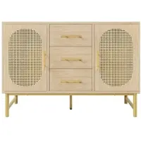 STILVORA Dressoir - Rattanlook Met 3 Laden En 2 Deuren - Verstelbare Planken En Kantelbeveiliging Voor Woonkamer - Spaanplaat - 120x40x74 Cm - Lichtbruin