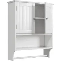 OKWISH Badkamer Wandkast Met Handdoekhouder Met Verstelbare Planken Voor Badkamer Keuken Wasruimte MDF Wit 56,8x19x70 Cm