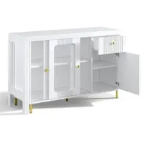 STILVORA Dressoir - Uitklapbare Klaptafel En Uitschuifbaar Werkblad - 2 Schuifdeuren En Lades - Gehard Glas Schuifdeuren - MDF - 116x40x78,5 Cm - Wit
