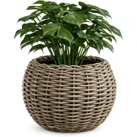 WDMT Bolvormige drypot rotan plantenmand – Ø 45 x 34 cm – waterdichte binnenpot –