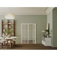 Vente-unique Omkeerbaar dubbel deurblok van aluminium en gehard glas - 2 x H204 x B93 cm - Wit - SEROTO