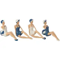 J-Line decoratieve figuren vrouwen badpak + zitting polyresin blauw/wit - 4 stuks
