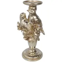 Mars & More Kaarsenhouder 2 vogels met bloem hars zilver 13,6x11x28,7cm