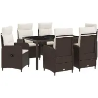 vidaXL Buiten Eettafel Set 7 st Bruin en Crème Wit poly rattan