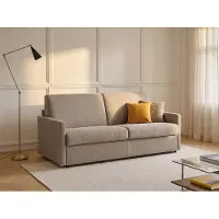 Vente-unique Driezits express bedbank van stof CALIFE - Licht grijs - Slaap afmeting 140 cm - matras 18 cm