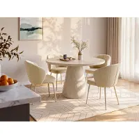 Vente-unique Uitschuifbare eettafel voor 4 personen van mdf - Beige natuursteeneffect - LARIOZA