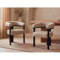 Vente-unique Set van 6 stoelen met armleuningen van boucléstof en heveahout - Taupegrijs en zwart - LIVELIA