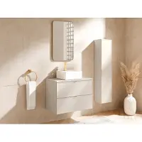 Vente-unique Zwevend badkamermeubel met vierkante opzetwastafel en kolomkast - Beige - 80 cm - ONDIL
