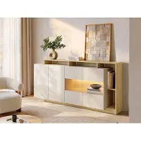 Vente-unique Dressoir 4 deuren en 4 nissen met LEDs - Beige en Licht naturel - IDESIA