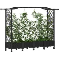 vidaXL Verhoogde plantenbak met klimrek en dak, zwart, 207 x 40 x 129 cm, PP