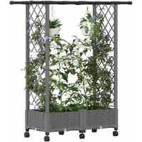 vidaXL Verhoogde plantenbak met klimrek en dak, lichtgrijs, 122,5 x 40 x 127 cm