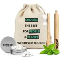 CHOOSE! CHOOSE Travel Kit - Reisblikje met Tandpasta Tabletten, Bamboe Tandenborstel en Katoenen Zakje