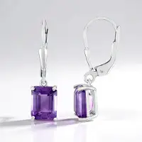 Cavill - Zilveren Oorbellen 925 Sterling Zilver - Zambia Amethist 2,693 ct - Platinum Geplateerd - Elegante Paarse Achthoek Oorbellen - Dames Sieraden
