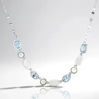 Cavill - Zilveren Halsketting 925 Sterling Zilver - 1,933 ct Hemelsblauwe Ovale Topaas Braziliaans - Parelmoer Accent - Elegante Ketting 45 cm