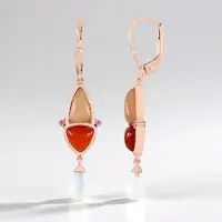 Cavill - Zilveren Oorbellen 925 Sterling Zilver Rosé Verguld - Perzik Maansteen 9,072 ct Bezel - Carneool & Witte Maansteen - Elegante Dames Sieraden
