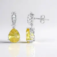 Cavill - Druppelvormige Oorbellen - 925 Sterling Zilver - Platina Verguld - Gele Fluoriet 4,51 ct & Cambodjaanse Zirkonia - Elegante Dames Sieraden